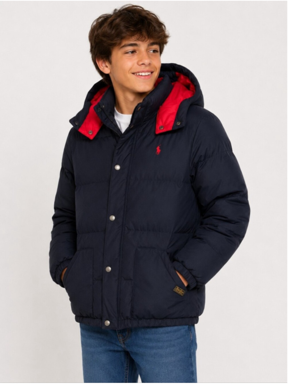 Polo Ralph Lauren Boys Down Puffer Jacket Navy Red Size Large 14-16